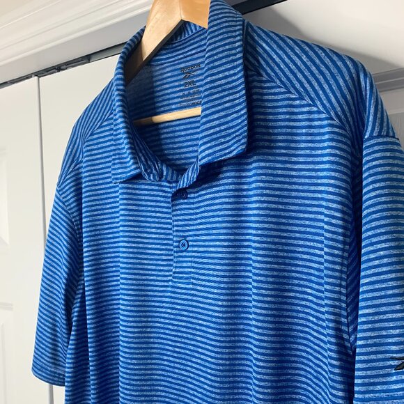 Reebok Men’s XXL Speedwick Golf Shirt – Blue & Black Stripes – 100% Polyester - Picture 4 of 11